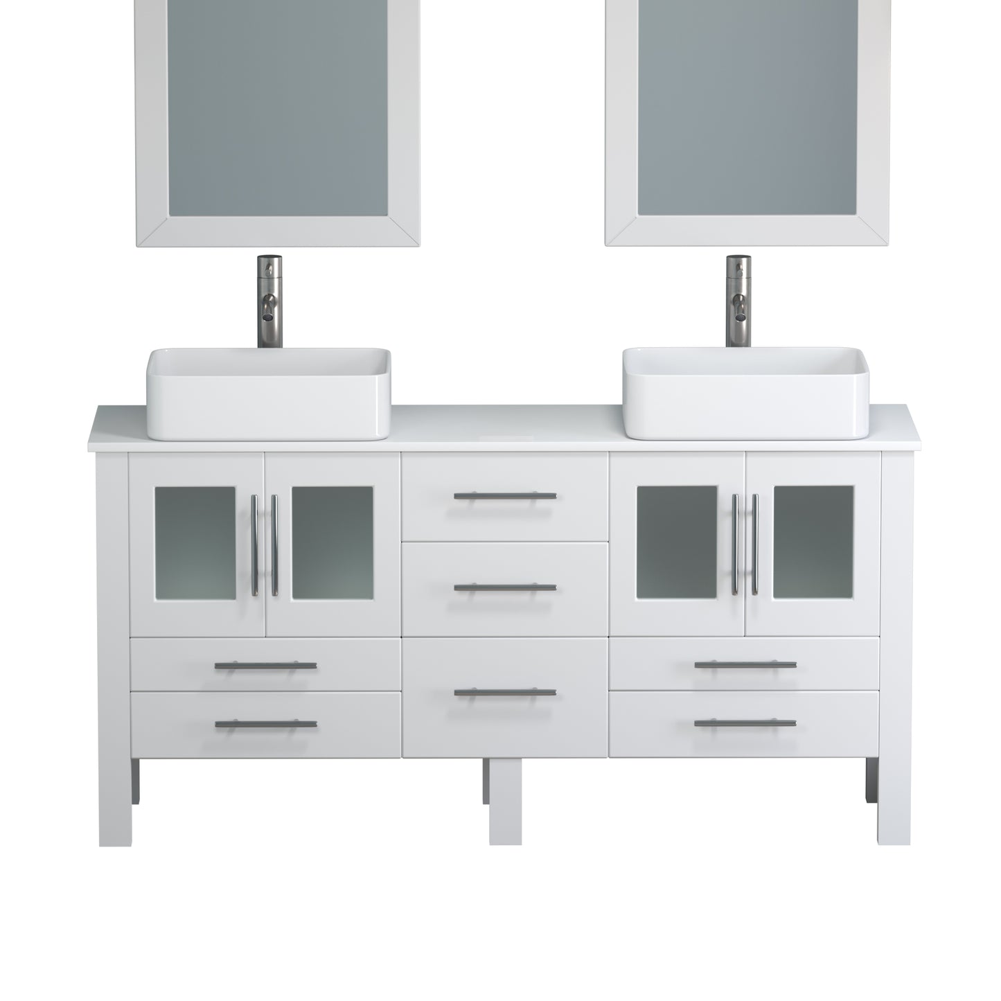 63 Inch White Vanity Set with Brushed Nickel Faucet and Pop Up Drain - 8119w-BN