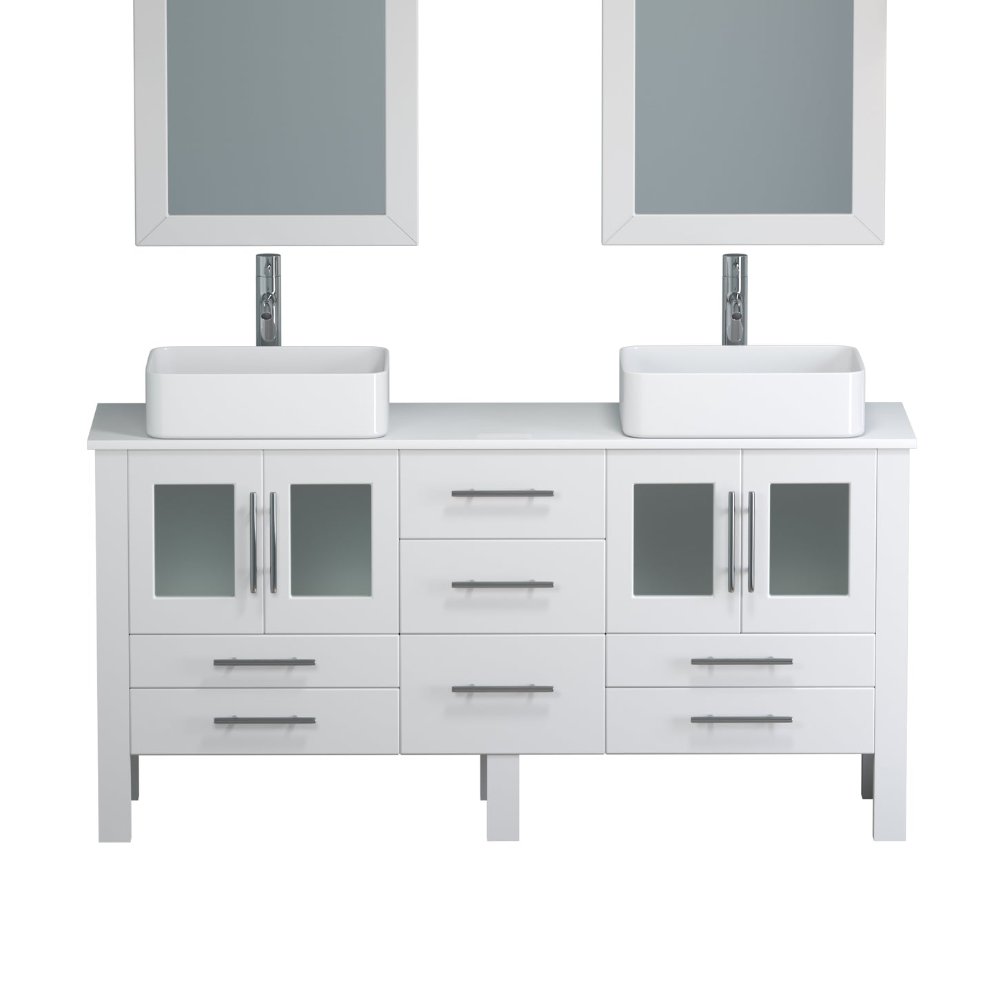 Complete 63 Inch White Vanity Set with Polished Chrome Plumbing - 8119w