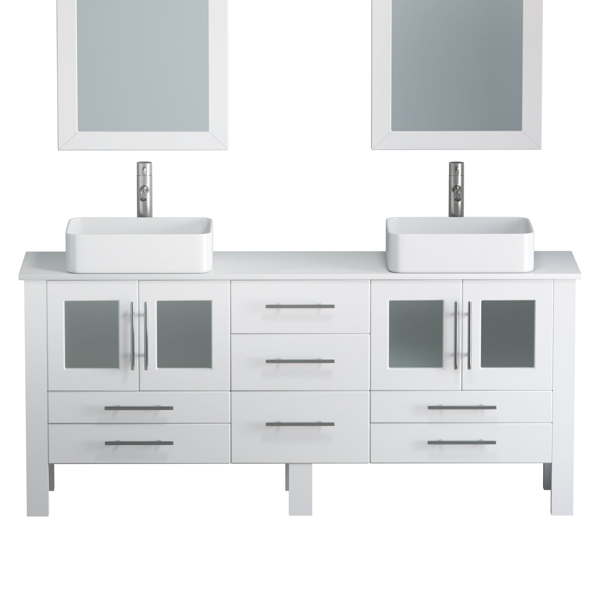 Complete 71" White Vanity Set with Brushed Nickel Plumbing - 8119XLW-BN