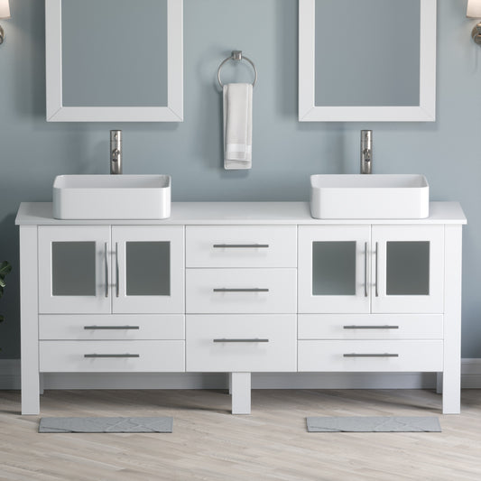 Complete 71" White Vanity Set with Brushed Nickel Plumbing - 8119XLW-BN