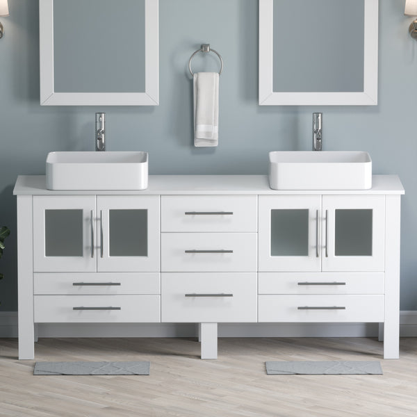 Complete 71 White Vanity Set with Polished Chrome Plumbing - 8119XLW