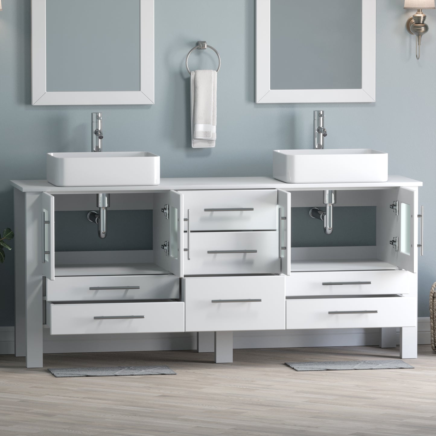 Complete 71" White Vanity Set with Polished Chrome Plumbing - 8119XLW