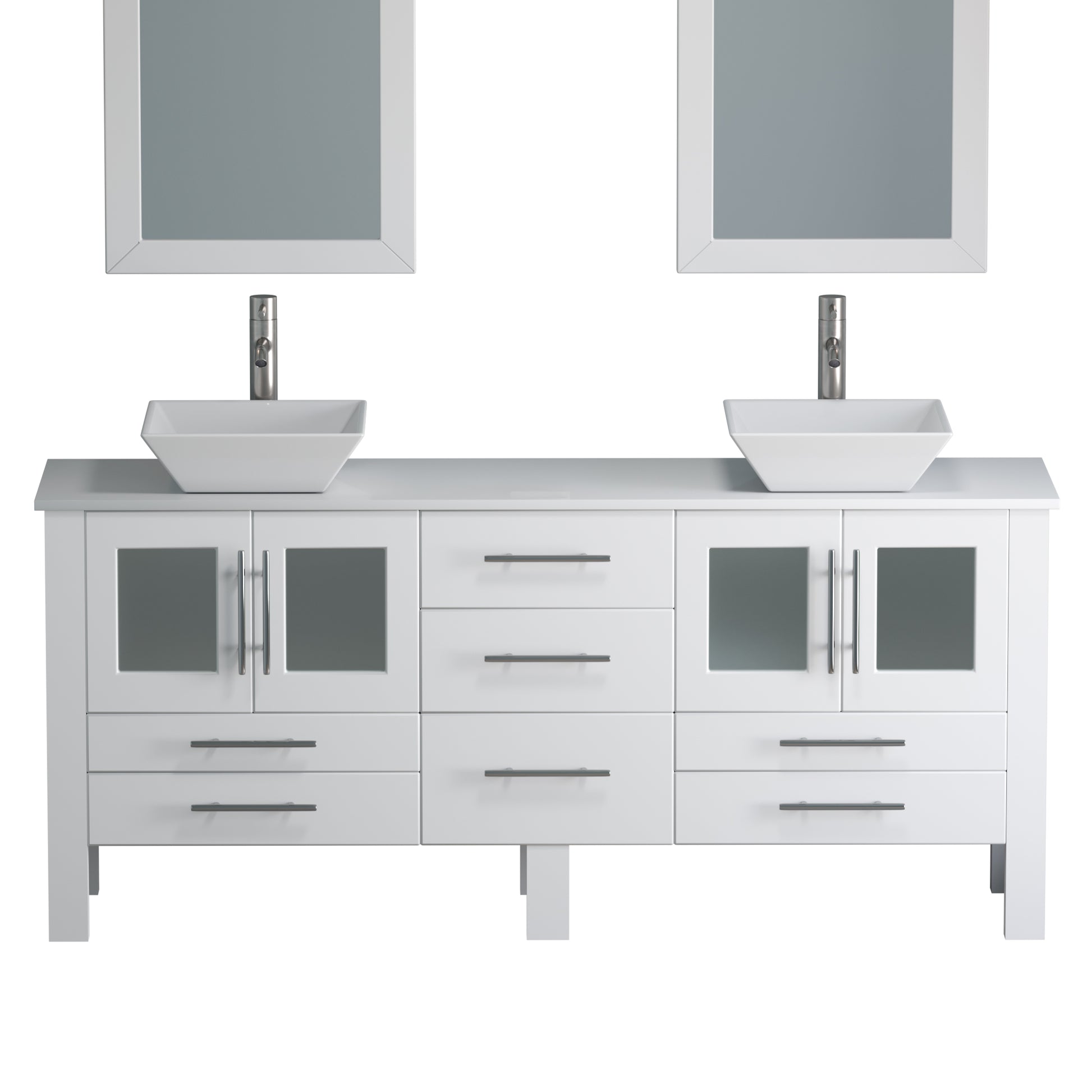 Complete 71" White Vanity Set with Brushed Nickel Plumbing - 8119XLWF-BN