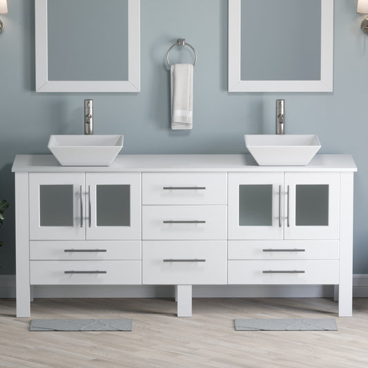 Complete 71" White Vanity Set with Brushed Nickel Plumbing - 8119XLWF-BN