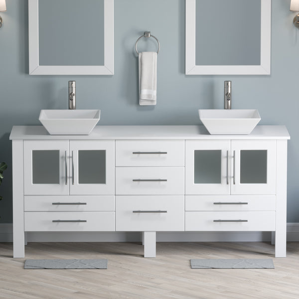 Complete 71 White Vanity Set with Brushed Nickel Plumbing - 8119XLWF-BN