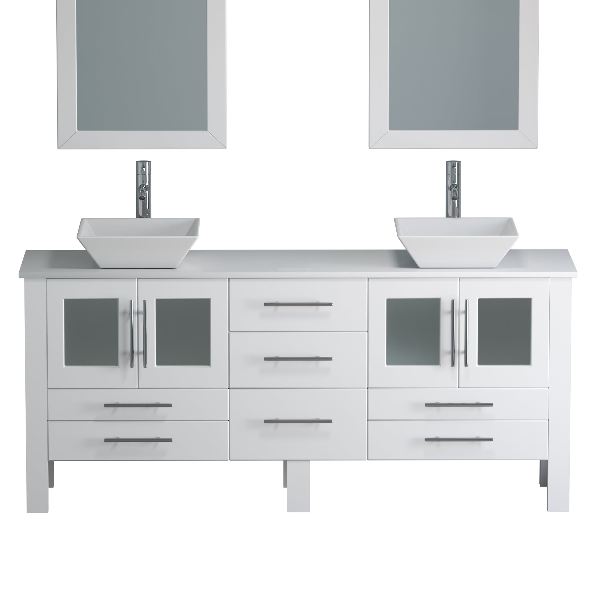 Complete 71" White Vanity Set with Polished Chrome Plumbing - 8119XLWF-CP