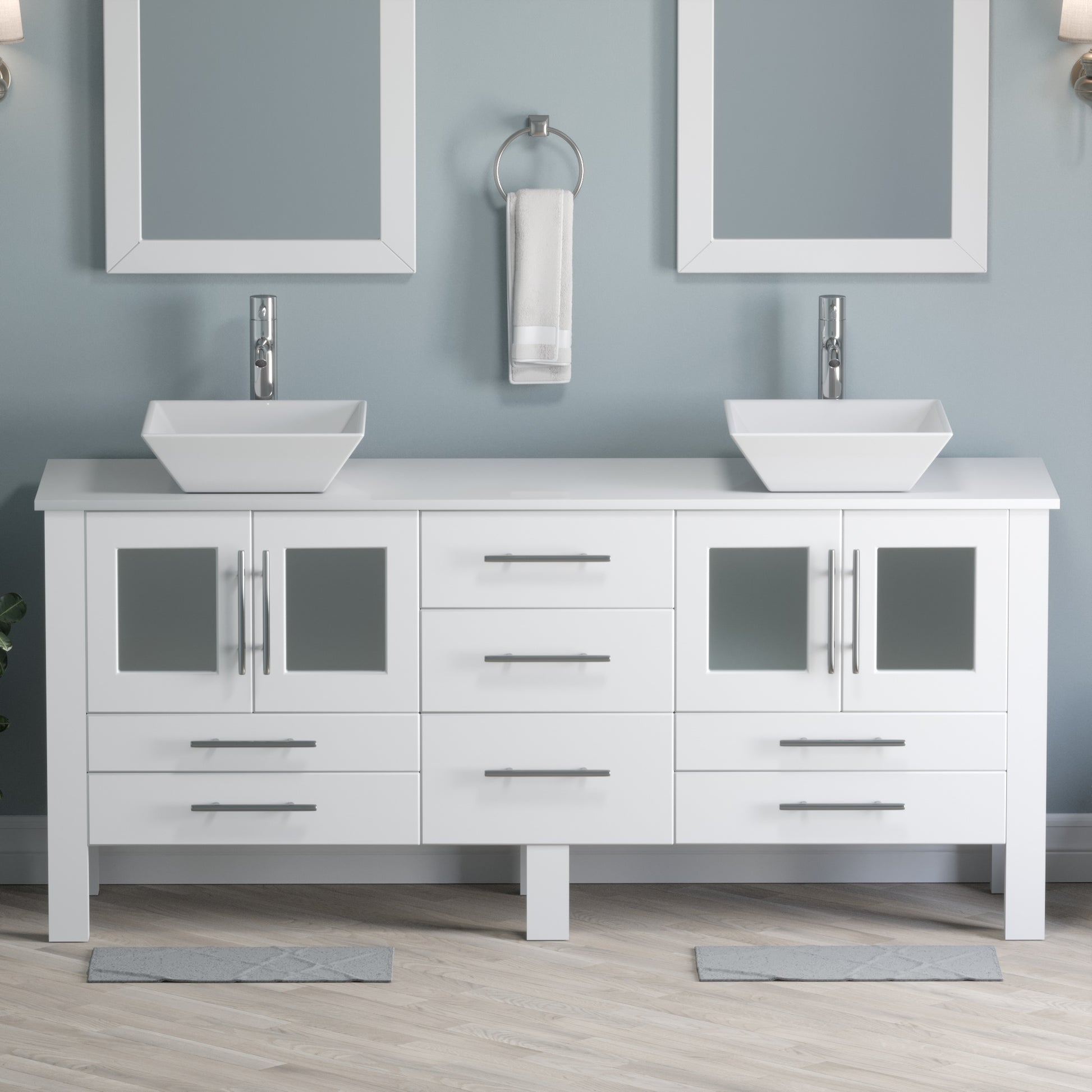 Complete 71" White Vanity Set with Polished Chrome Plumbing - 8119XLWF-CP