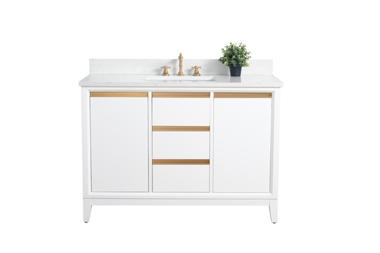 48 Inch Single Sink Bathroom Vanity in White with Marble Countertop - Vanity Art VA8048-W