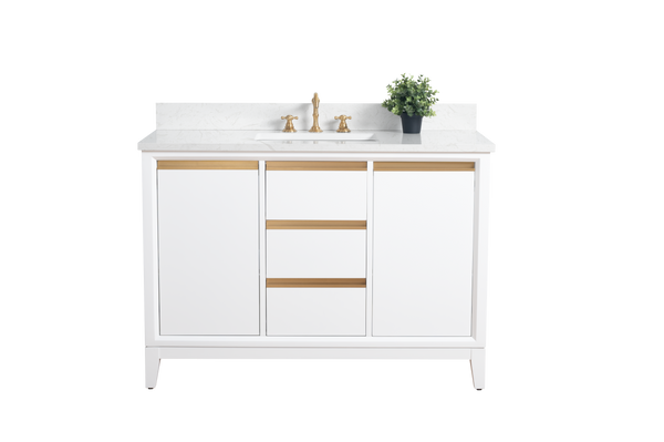 48 Inch Single Sink Bathroom Vanity in White with Marble Countertop - Vanity Art VA8048-W