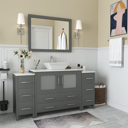 60 Inch Single Sink Bathroom Vanity in Gray with Marble Countertop - Vanity Art VA3136-60G