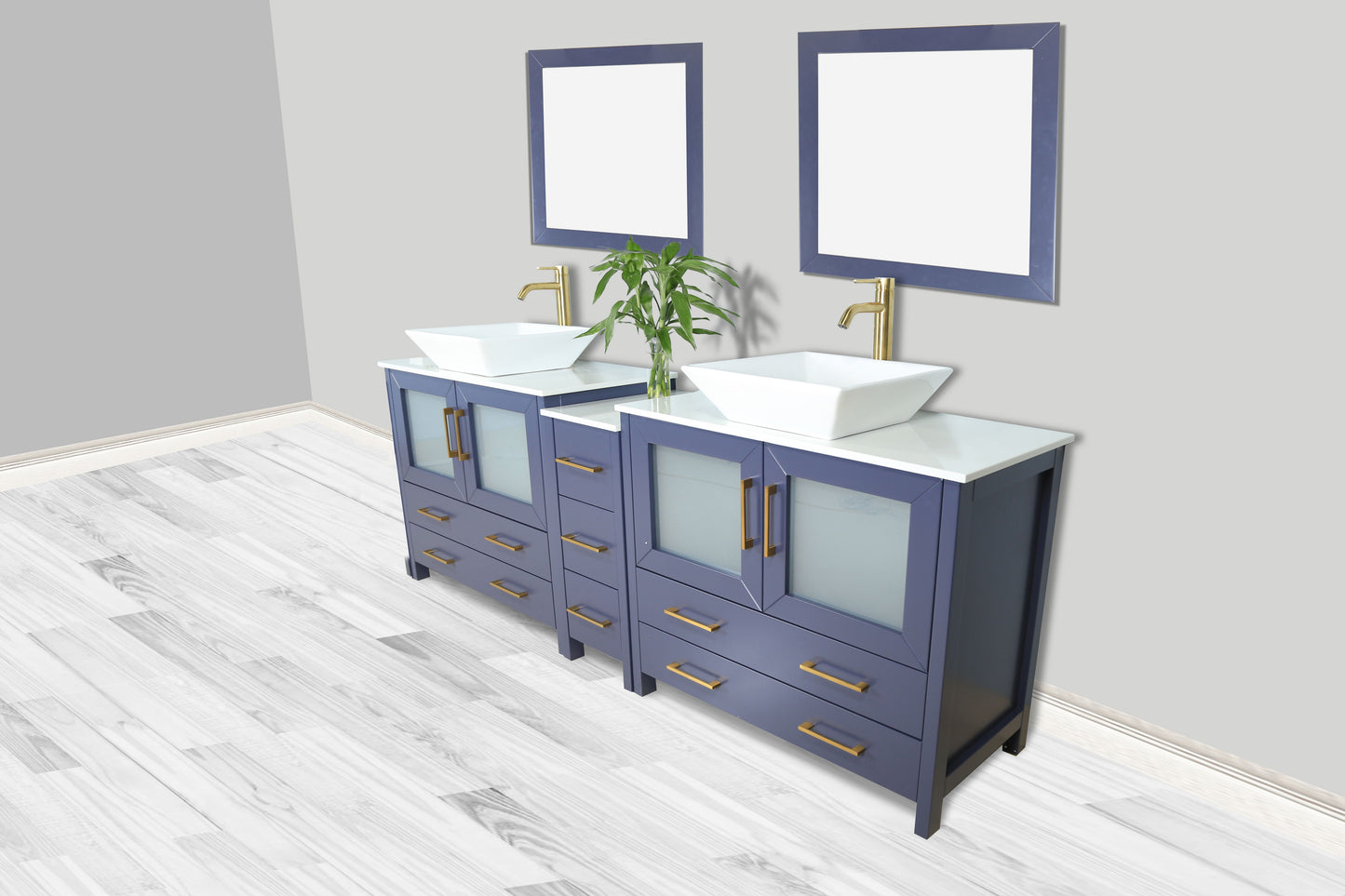 84 Inch Double Sink Bathroom Vanity in Blue with Marble Countertop - Vanity Art VA3136-84B