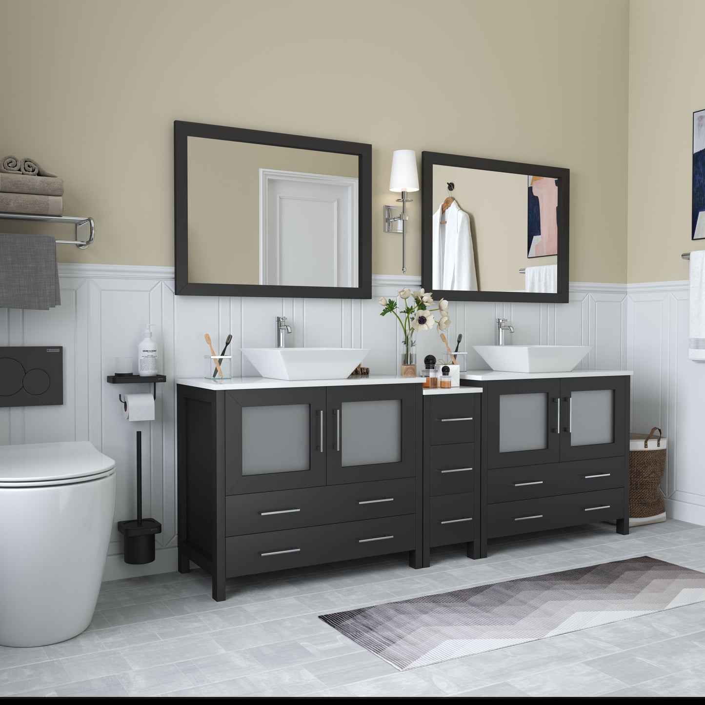 84 Inch Double Sink Bathroom Vanity in Espresso with Marble Countertop - Vanity Art VA3136-84E