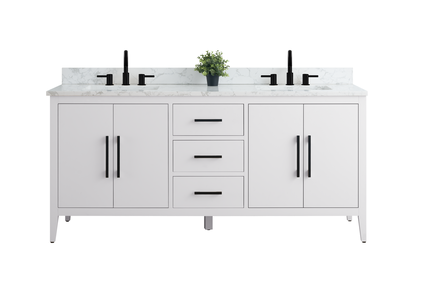 72 Inch Double Sink Bathroom Vanity in White with Marble Countertop - Vanity Art VA9072-DW