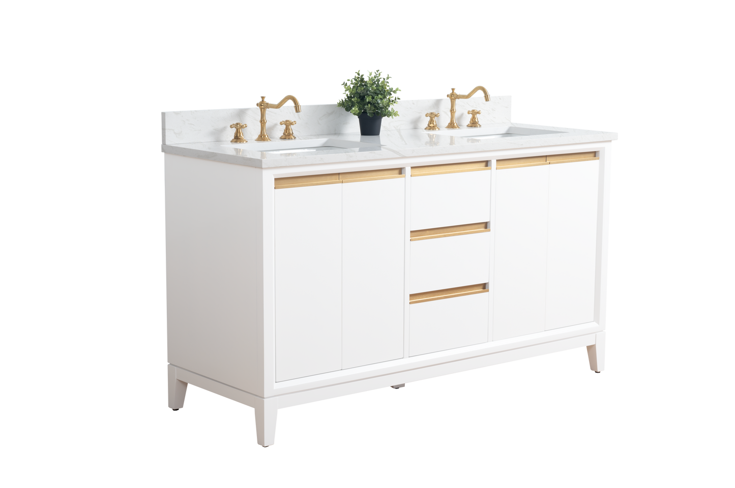 60 Inch Double Sink Bathroom Vanity in White with Marble Countertop - Vanity Art VA8060-DW