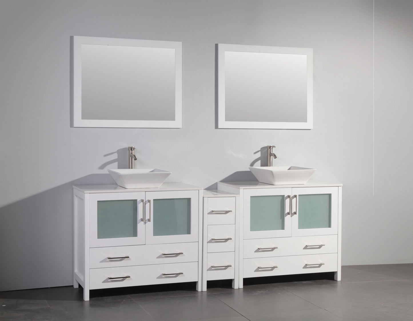 84 Inch Double Sink Bathroom Vanity in White with Marble Countertop - Vanity Art VA3136-84W