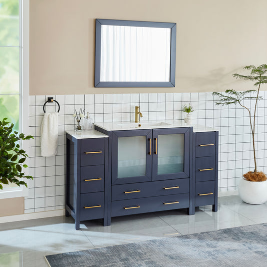 60 Inch Single Sink Bathroom Vanity in Blue with Ceramic Countertop - Vanity Art VA3036-60B