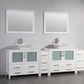 96 Inch Double Sink Bathroom Vanity in White with Marble Countertop - Vanity Art VA3136-96W