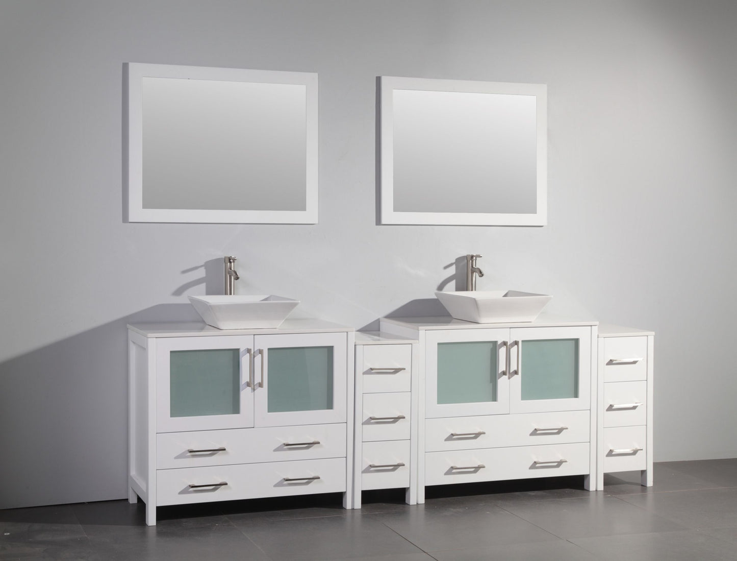 96 Inch Double Sink Bathroom Vanity in White with Marble Countertop - Vanity Art VA3136-96W