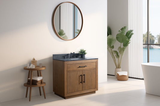 36 Inch Single Sink Bathroom Vanity in Tan with Limestone Top - Vanity Art VA7036-T-BT