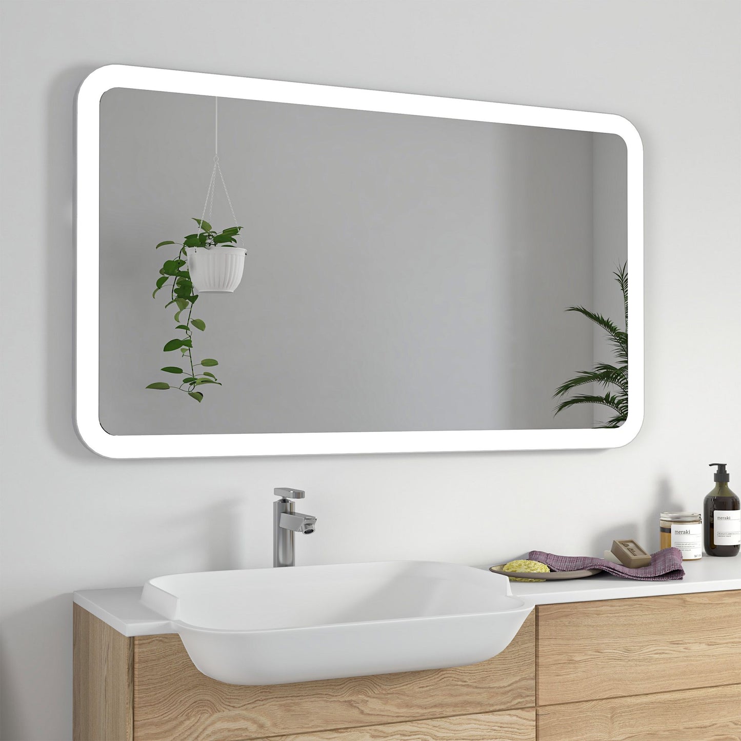 Rectangular 47.5 Inch x 27.5 Inch LED Mirror with Touch Sensor - Vanity Art VA59R