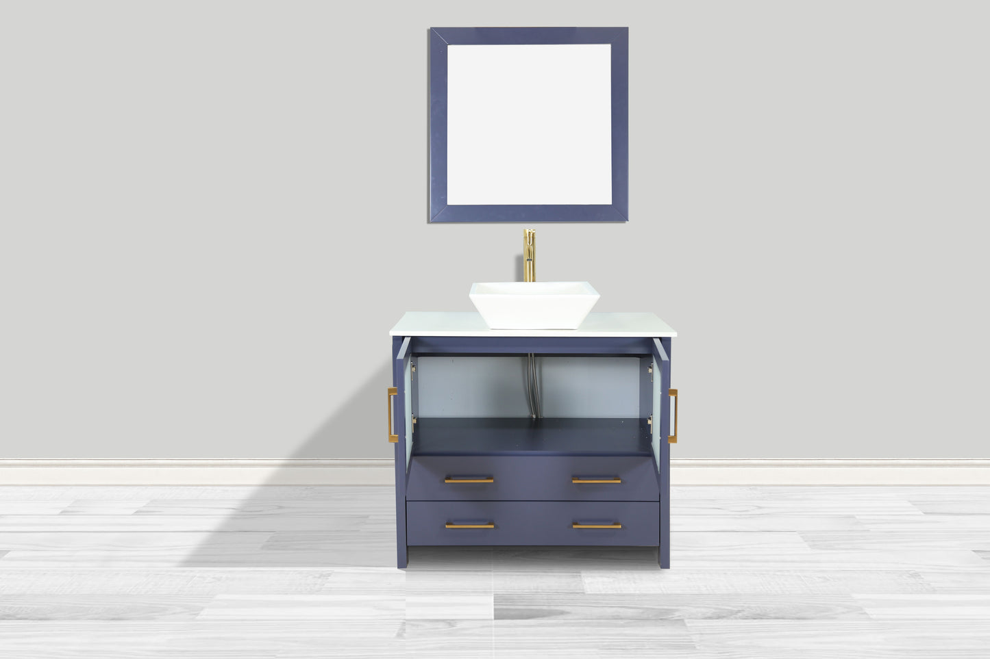 36 Inch Single Sink Bathroom Vanity in Blue with Marble Countertop - Vanity Art VA3136B