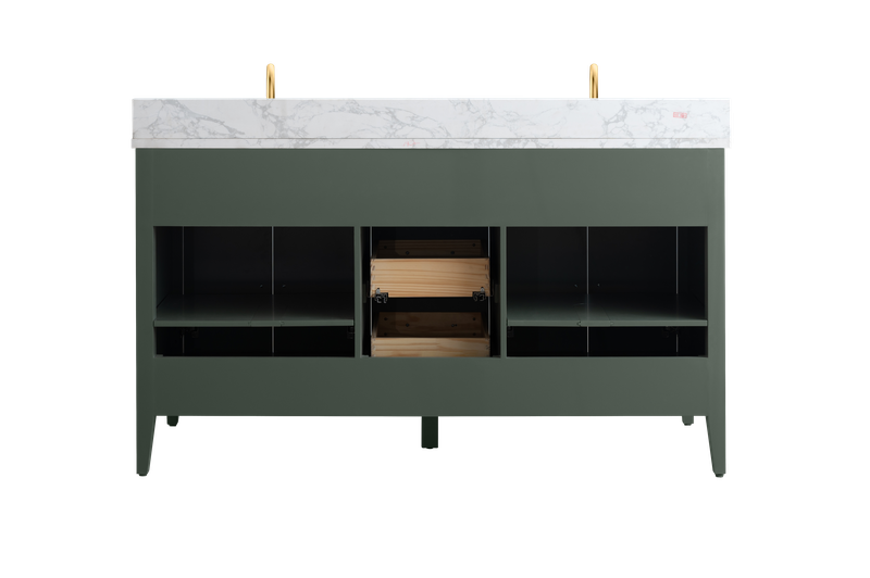 60 Inch Double Sink Bathroom Vanity in Vintage Green with Marble Countertop - Vanity Art VA9060-DVG