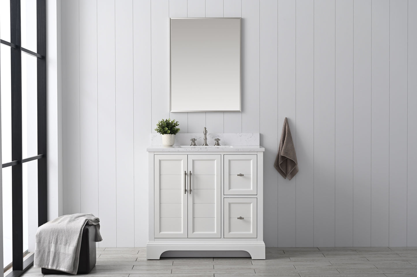 36 Inch Single Sink Bathroom Vanity in White with Marble Countertop & Backsplash - Vanity Art VA5036-W