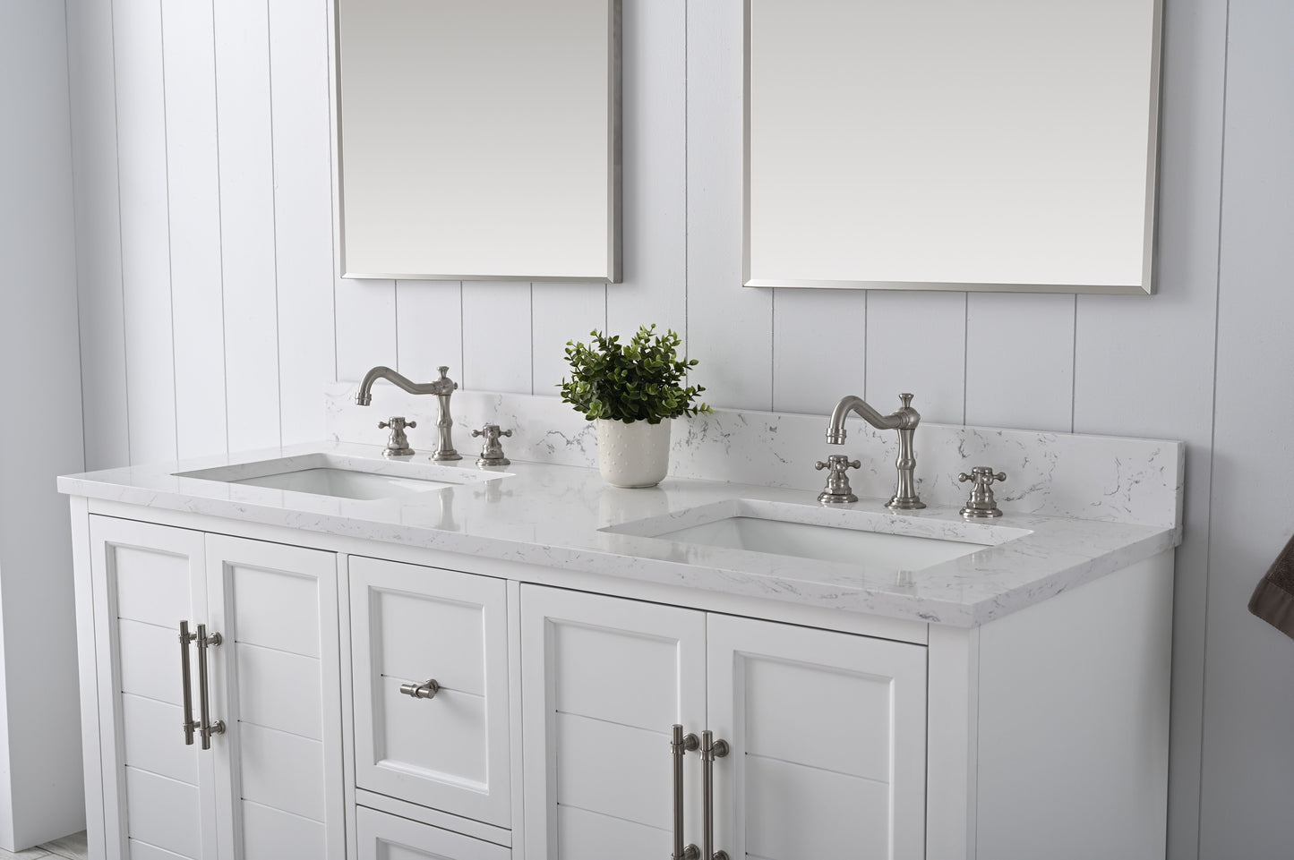 60 Inch Double Sink Bathroom Vanity in White with Marble Countertop & Backsplash - Vanity Art VA5060-DW