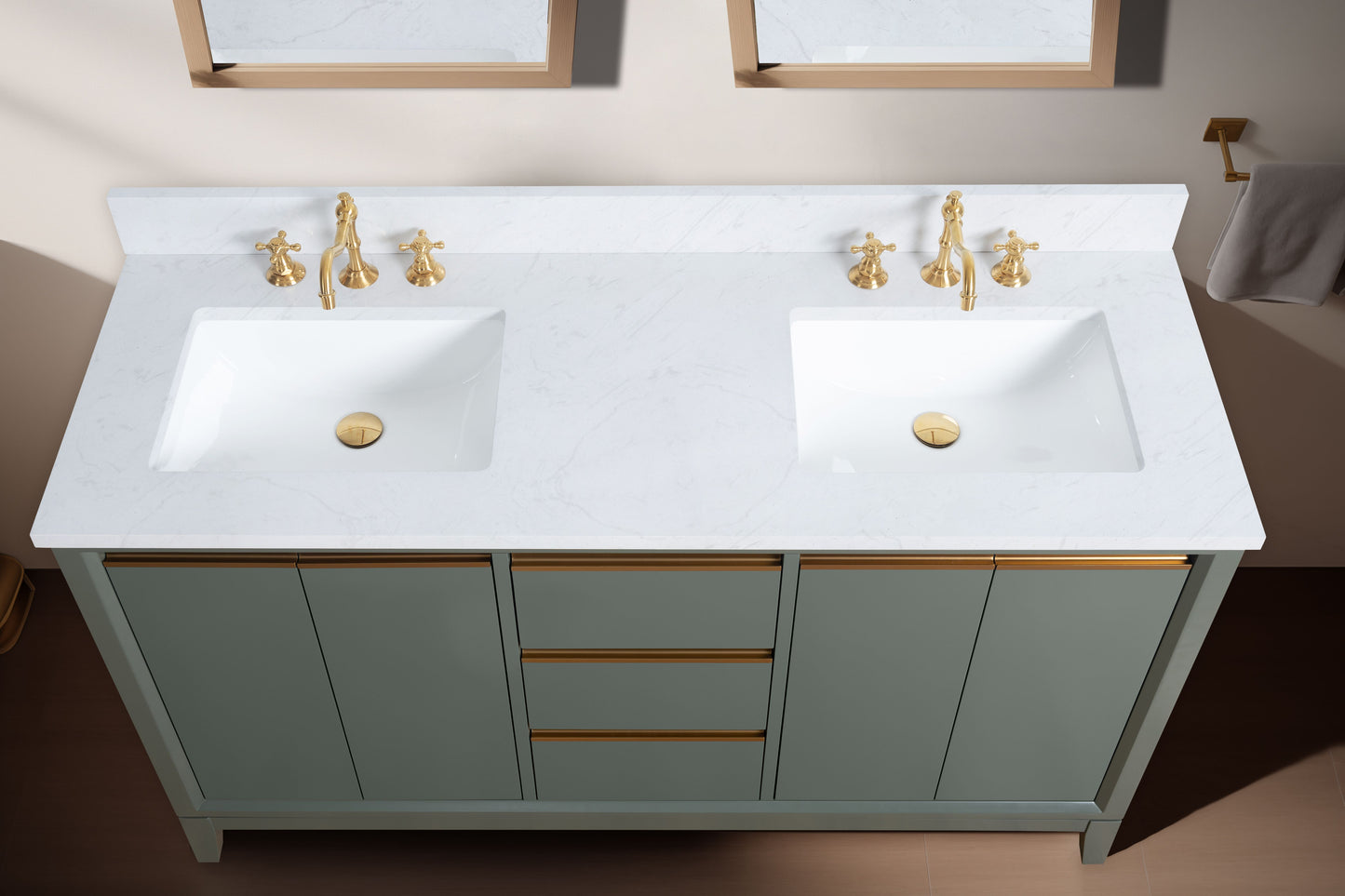 60 Inch Double Sink Bathroom Vanity in Vintage Green with Marble Countertop - Vanity Art VA8060-DVG