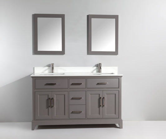 72 Inch Single Sink Bathroom Vanity in Gray with White Marble Countertop - Vanity Art VA1072DG