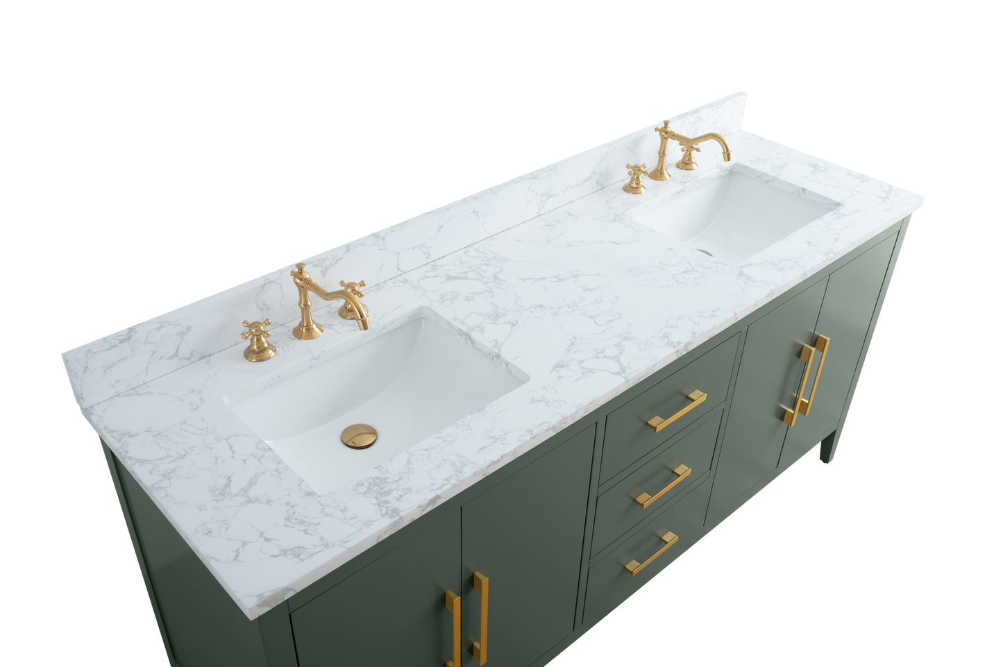 72 Inch Double Sink Bathroom Vanity in Vintage Green with Marble Countertop - Vanity Art VA9072-DVG