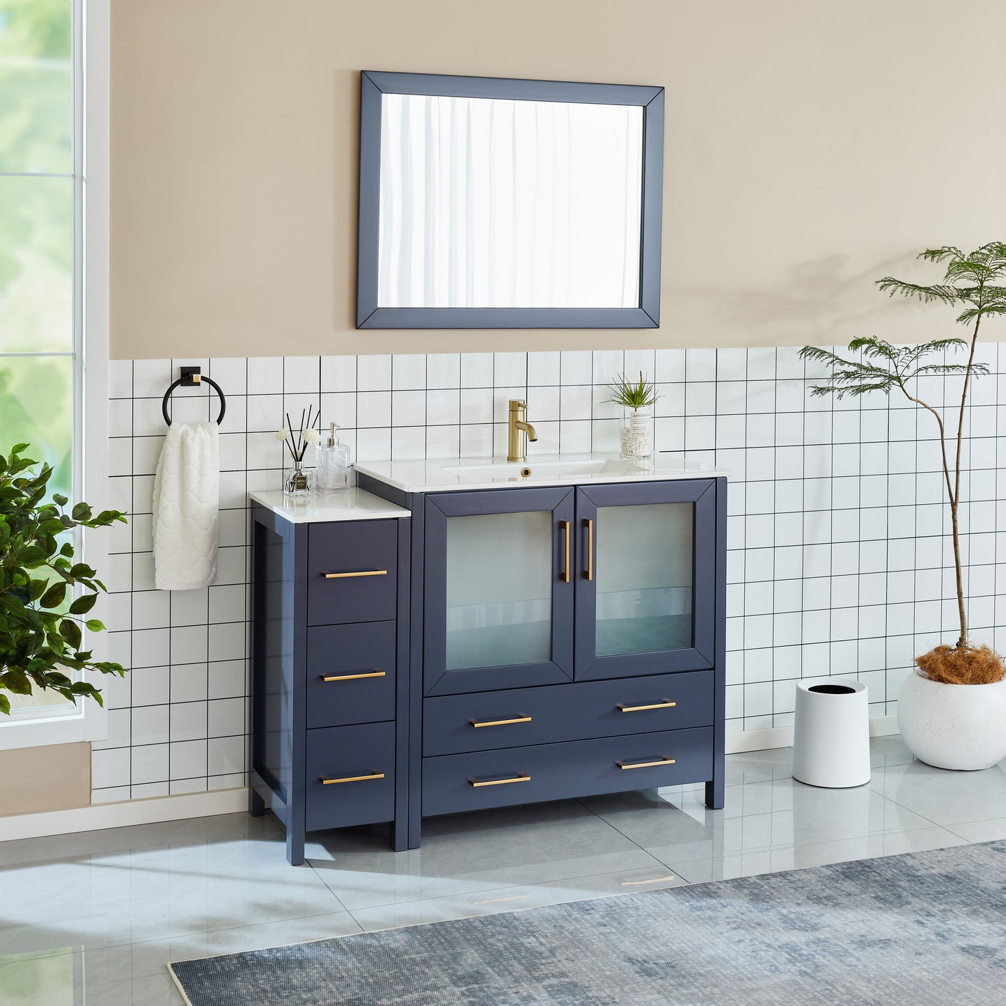 48 Inch Single Sink Bathroom Vanity in Blue with Ceramic Countertop - Vanity Art VA3036-48B