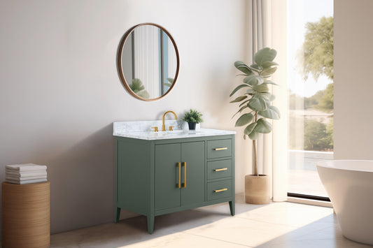 42 Inch Single Sink Bathroom Vanity in Vintage Green with Marble Countertop - Vanity Art VA9042-VG