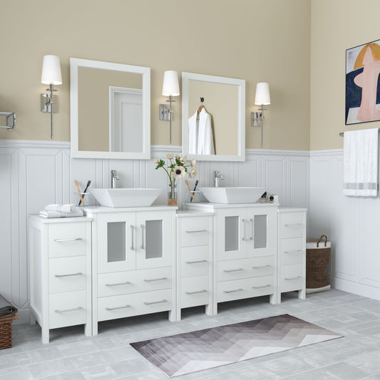 84 Inch Double Sink Bathroom Vanity in White with Marble Countertop - Vanity Art VA3124-84W