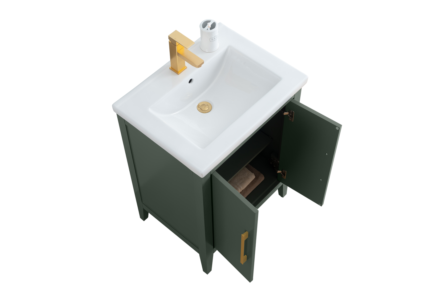 24 Inch Single Sink Bathroom Vanity in Vintage Green with Ceramic Top - Vanity Art VA9024-VG