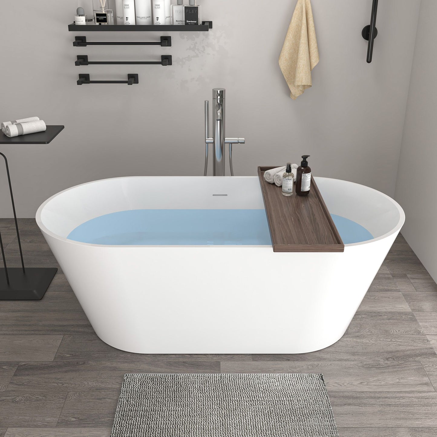 Freestanding Solid Surface Resin Matte Bathtub 59 Inch x 29.5 Inch - Vanity Art VA6912-MS