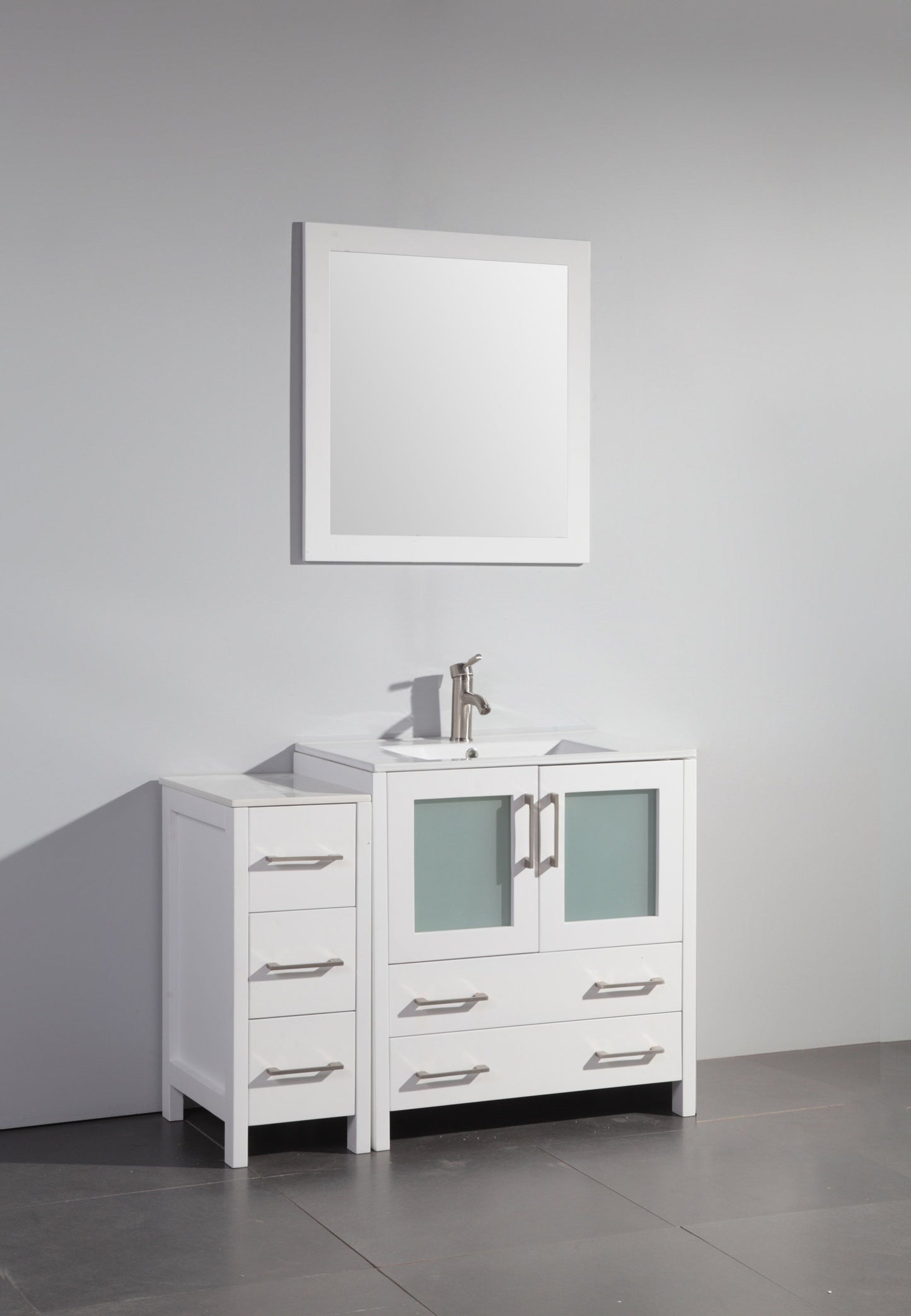 42 Inch Single Sink Bathroom Vanity in White with Ceramic Countertop - Vanity Art VA3030-42W