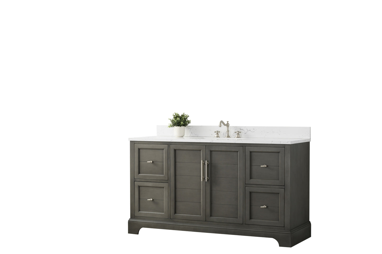 60 Inch Single Sink Bathroom Vanity in Gray with Marble Countertop & Backsplash - Vanity Art VA5060-SSG