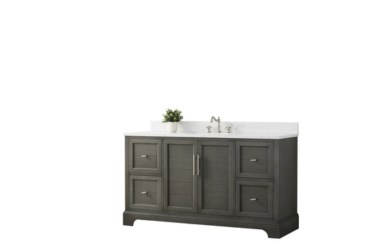 60 Inch Single Sink Bathroom Vanity in Gray with Marble Countertop & Backsplash - Vanity Art VA5060-SSG