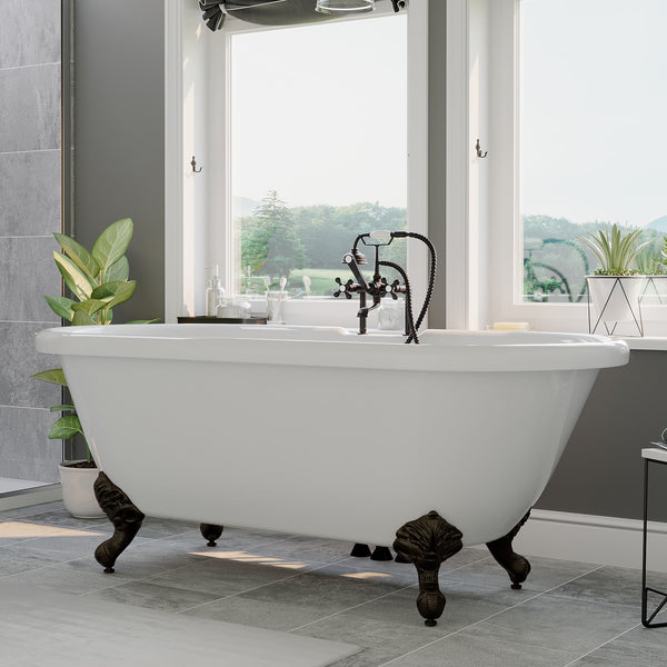 Acrylic Double Ended Clawfoot Soaking Tub and Complete Oil Rubbed Bronze Plumbing Package - ADE-463D-6-PKG-ORB-7DH