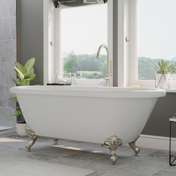 Acrylic Double Ended Clawfoot Soaking Tub with continuous rim and Brushed Nickel Feet - ADE-NH-BN