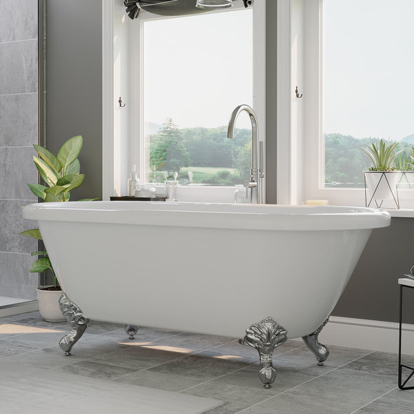 Acrylic Double Ended Clawfoot Soaking Tub with continuous rim and Polished Chrome Feet - ADE-NH-CP