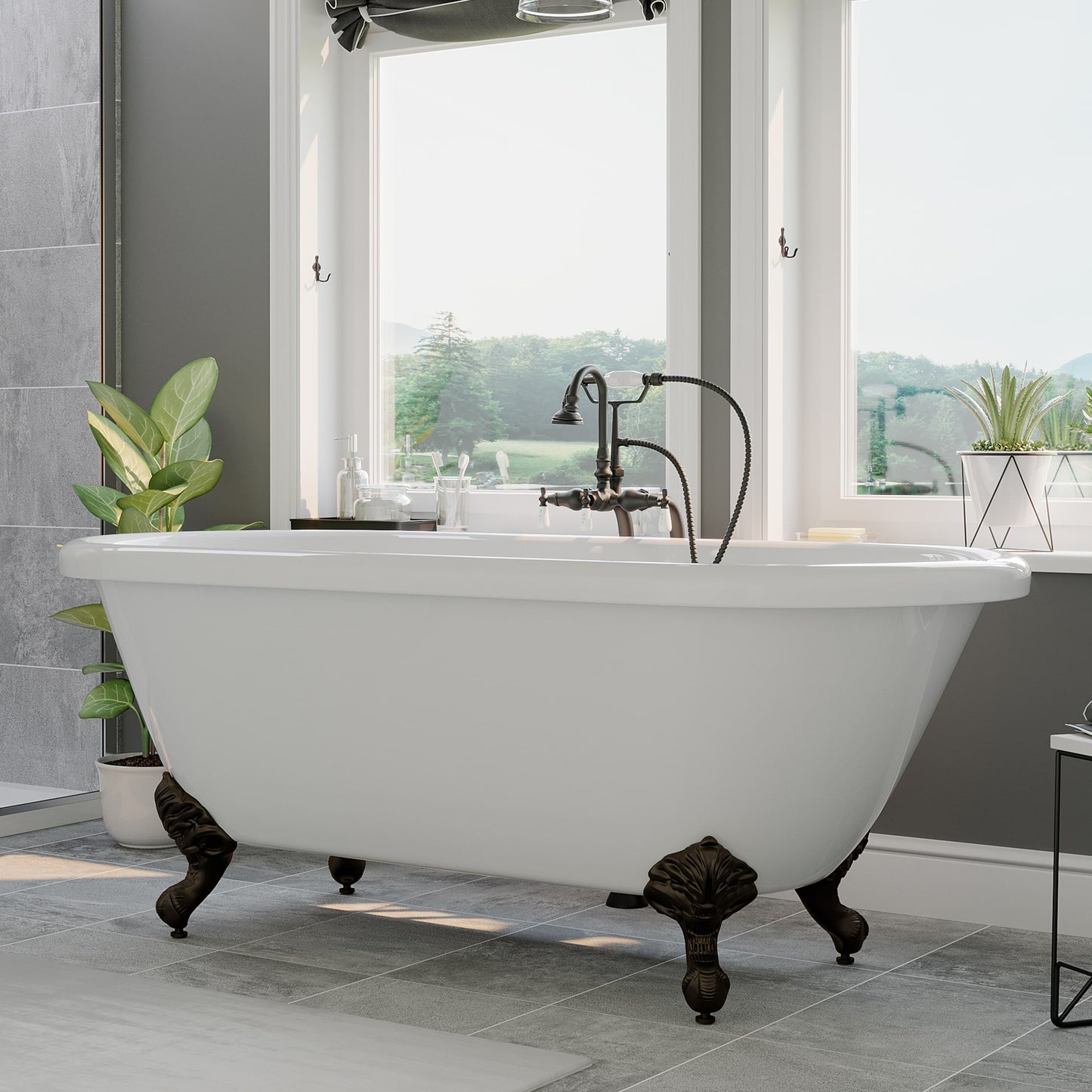 Acrylic Double Ended Clawfoot Bathtub With Continuous Rim and Complete Oil Rubbed Bronze Plumbing Package - ADE60-398684-PKG-ORB-NH