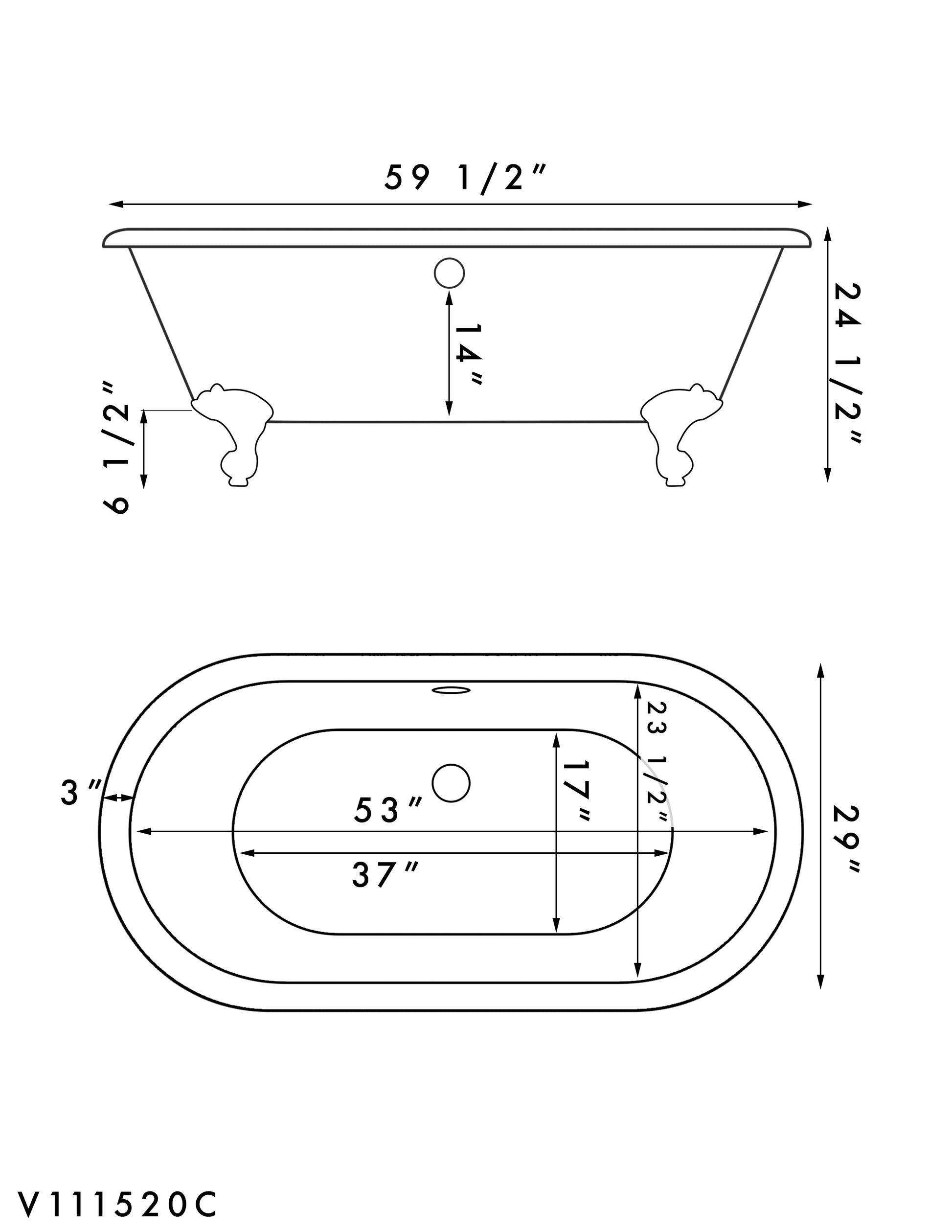 Acrylic Double Ended Clawfoot Bathtub With Continuous Rim and Complete Polished Chrome Plumbing Package - ADE60-150-PKG-CP-NH