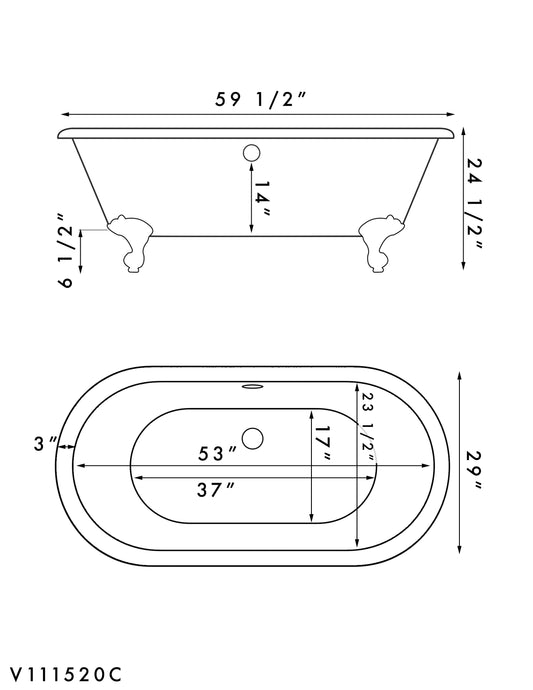 Acrylic Double Ended Clawfoot Bathtub With Continuous Rim and Complete Brushed Nickel Plumbing Package - ADE60-150-PKG-BN-NH