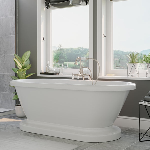 Acrylic Double Ended Pedestal Bathtub with Continuous Rim and Complete Brushed Nickel Plumbing Package - ADEP-398684-PKG-BN-NH