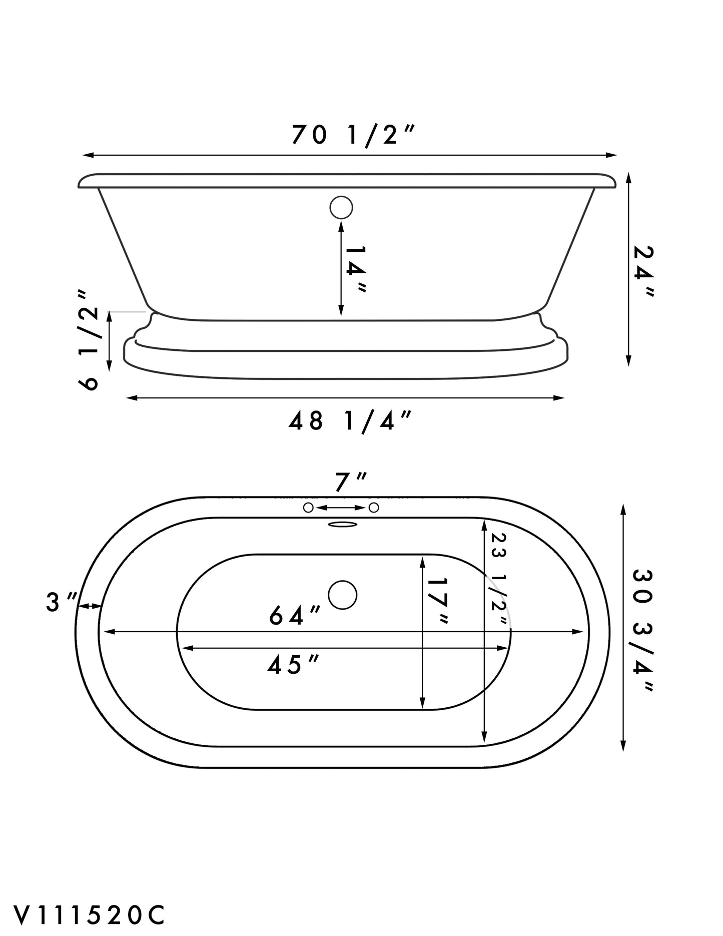 Acrylic Double Ended Pedestal Bathtub with Oil Rubbed Bronze Chrome Plumbing Package - ADEP-463D-6-PKG-ORB-7DH