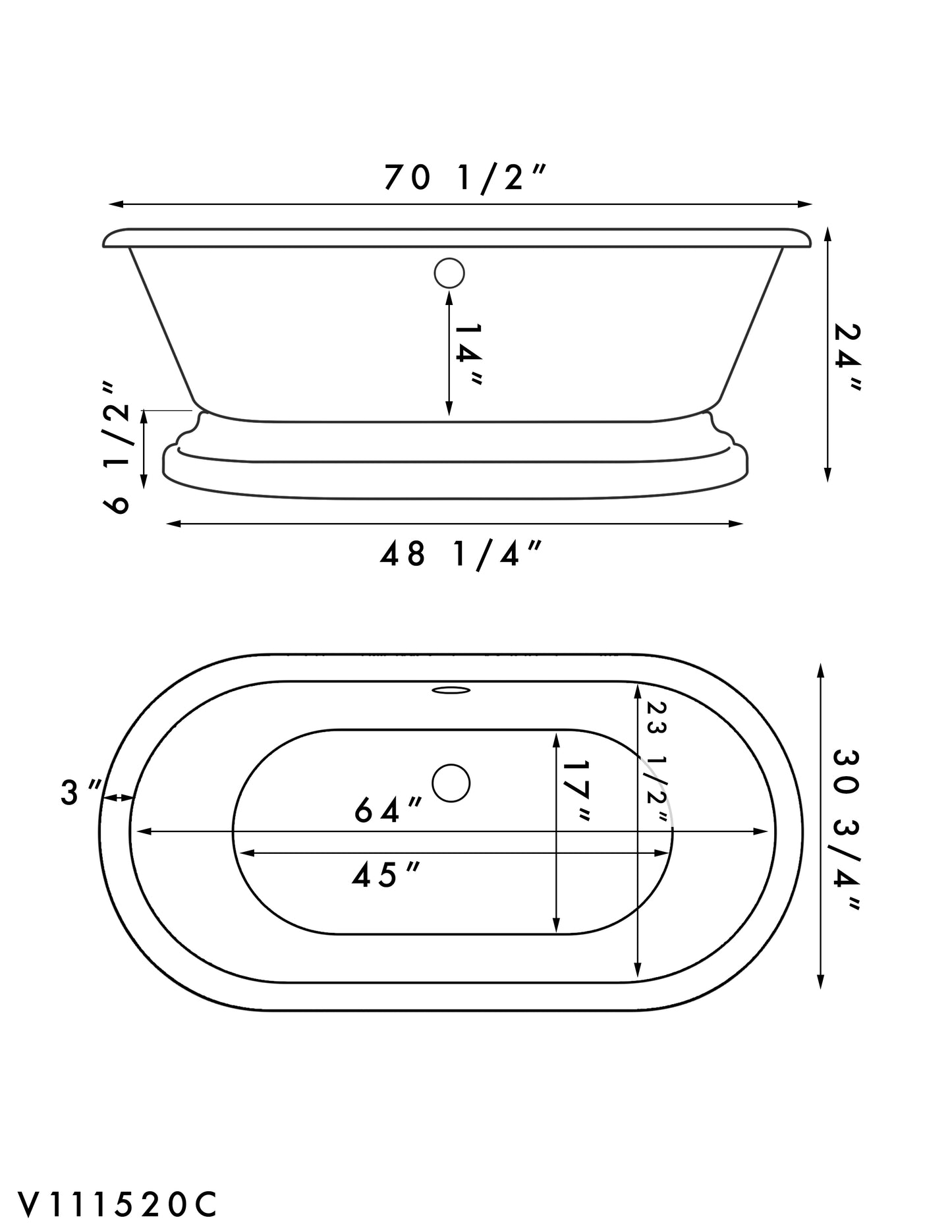 Acrylic Double Ended Pedestal Bathtub with Continuous Rim and Complete Brushed Nickel Plumbing Package - ADEP-398684-PKG-BN-NH