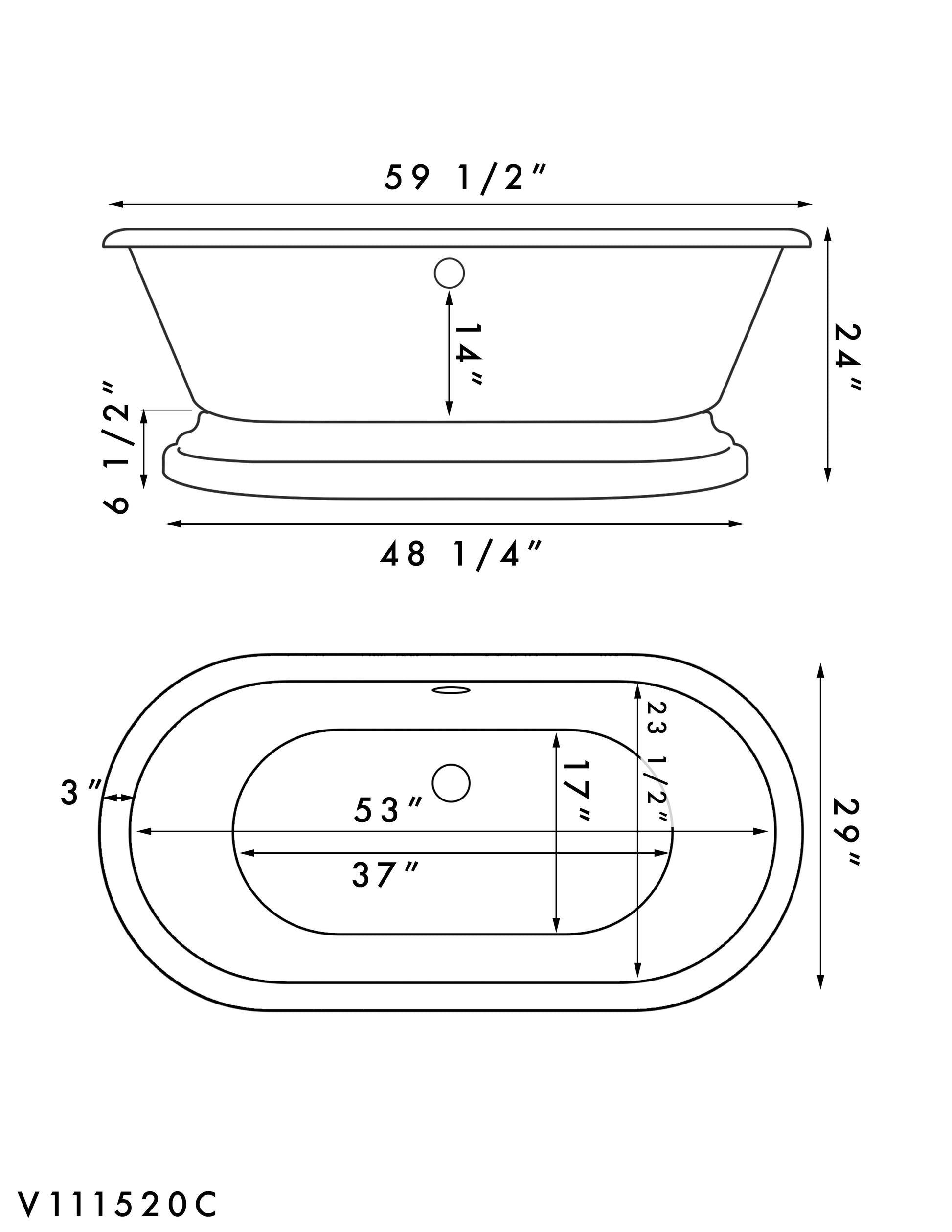 Acrylic Double Ended Pedestal Bathtub with Contiuous Rim and Complete Brushed Nickel Plumbing Package - ADEP60-150-PKG-BN-NH