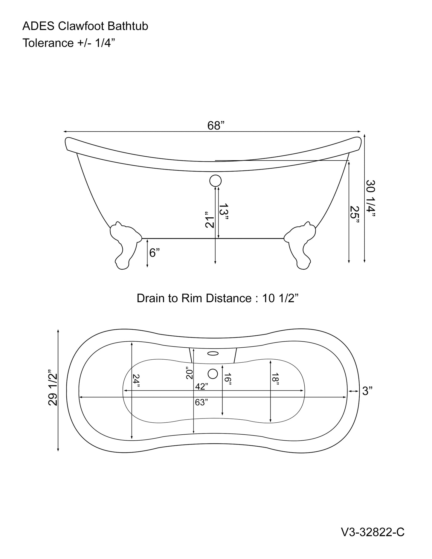 Acrylic Double Slipper Soaking Tub with Continuous Rim and Brushed Nickel Feet - ADES-NH-BN